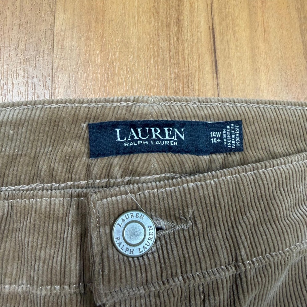Lauren Ralph Lauren Tan Corduroy Straight Leg Pants Womens 14W Khaki Stretch - Picture 3 of 12
